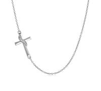 LABBAO Collier ras du cou en forme de croix latérale en diamant pour femme en argent sterling 925 - Collier croix de foi - Bijoux religieux - Cadeau de Noël pour elle - Chaîne de 38,3 cm