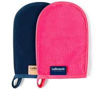 LaBeauté gant de toilette démaquillant (2 pièces) - Démaquillant et nettoyant visage - Lingettes démaquillantes lavables et réutilisables (20 x 13 cm cm, bleu marine et rose)