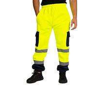LABEL APPAREL Pantalon de jogging haute visibilité pour homme, Jaune/bleu marine, L
