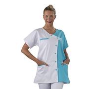 Label blouse Tunique blouse médicale couleur moderne 3 poches passe poiles Fermeture asymétrique Sergé 210 gramme Couleurs Blanc Bleu Pressions couleurs Lavage Machine 90 degrés ou industriel, Blanc, Bleu, T6-56/58