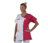 Label blouse Tunique blouse médicale couleur moderne 3 poches passe poiles Fermeture asymétrique Sergé 210 gramme Couleurs Blanc Rose Pressions couleurs Lavage Machine 90 degrés ou industriel, Blanc, Rose, T6-56/58