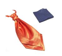 LABEL-CRAVATE Lavallière homme orange satinée + pochette costume bleu à pois orange - Ensemble accessoire mariage, cérémonie, témoin - Fait main - Élégance chic et originale