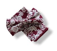Label-Cravate Noeud-papillon homme déjà noué fleuri couleur bordeaux lie-de-vin et sa pochette, fait main