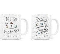 Label Tour, Créabisontine Lot de 2 Mugs en céramique Mariée Plus Que Parfaite et Marié Plus Que Parfait