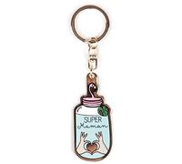 Label Tour, Porte clés émaillé monté sur métal doré - Super Maman - 5,6x2,5 cm