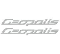 labelbike - 2 Autocollants Stickers Gel 3D Paire Écrites Argent Geopolis pour Scooter Compatible Peugeot