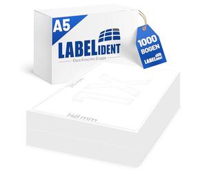 Labelident Étiquettes d'expédition 210 x 148 mm - 1 000 étiquettes autocollantes sur 1 000 feuilles DIN A5 I pour imprimante laser et jet d'encre I Papier mat