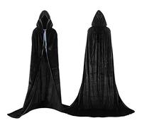 Labellevie Cape à capuchon Longue Velvet Adulte Unisexe Déguisement Costume Halloween - Noir - Taille L