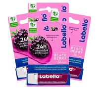 Labello Blackberry Shine Baume à Lèvres Coloré Parfum Mûre Baume à Lèvres Hydratant 24 Heures aux Ingrédients Naturels et Beurre de Karité - 4 Bâtonnets