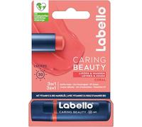 Labello Caring Beauty Coral Rouge à lèvres avec peinture et protection solaire, soin des lèvres couleur avec LSF 30, vitamine E et huile d'amande biologique, baume à lèvres et joues (4,8 g)