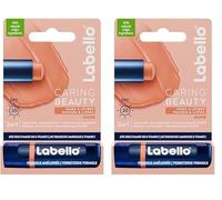 LABELLO Caring Beauty Nude FPS 30 (1 x 5,5 ml), Stick à lèvres au beurre de karité et huile d’amande, Baume à lèvres à la couleur neutre pour 24 H d’hydratation (Lot de 2)