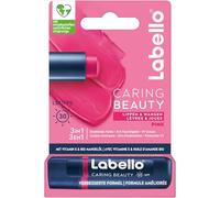 Labello Caring Beauty Pink Baume à lèvres avec couleur et protection solaire, soin des lèvres coloré SPF 30, vitamine E et huile d'amande bio - Baume à lèvres pour lèvres et joues (4,8 g)