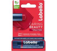 Labello Caring Beauty Red Baume à lèvres avec couleur et protection solaire, soin des lèvres coloré SPF 30, vitamine E et huile d'amande bio - Baume à lèvres pour lèvres et joues (4,8 g)