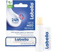 Labello Med Repair Baume à lèvres sans huile minérale SPF 15 et vitamine E pour lèvres gercées, baume à lèvres au beurre de karité et huiles naturelles (4,8 g)