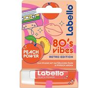 Labello Peach Power 80's Vibes Retro Edition Baume à lèvres parfumé aux huiles naturelles et au charme de pêche, baume à lèvres nourrissant avec brillance douce (4,8 g)