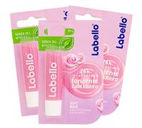 Labello Soft Rosé Baume à Lèvres Hydratant Rosé à l'Extrait de Rose et Huiles Naturelles Nourrissantes pour 24 Heures - 3 Bâtonnets
