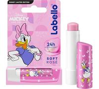 LABELLO Soft Rosé Daisy Duck édition limitée Disney (1 x 5,5 ml), Stick à lèvres nacré hydratant pour enfants, Baume à lèvres nourrissant hydratation longue durée