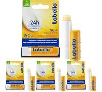 LABELLO Sun Protect - Protection Solaire FPS 50 (1 x 5,5 ml), stick lèvres protection UVA/UVB & hydratation 24 h, baume à lèvres au beurre de karité et huiles naturelles enrichies en vitamines C & E