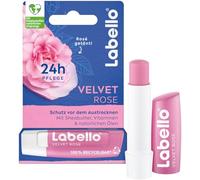 Labello Velvet Rose Baume à lèvres au parfum de rose discret pour 24 h, baume à lèvres nourrissant au beurre de karité et à l'huile de jojoba (4,8 g)
