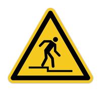 LabelTec Panneau d'avertissement « niveau descendant » autocollant conforme à la norme DIN EN ISO 7010 ASR A1.3 W070 - Symbole d'avertissement - Panneau de sécurité risque de trébucher pour marches