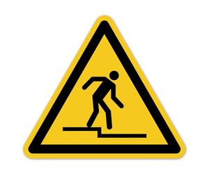 LabelTec Panneau d'avertissement « niveau descendant » autocollant conforme à la norme DIN EN ISO 7010 ASR A1.3 W070 - Symbole d'avertissement - Panneau de sécurité risque de trébucher pour marches