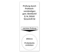 LabelTec Plaque de base pour plaque d'essai - Vérification par des experts de contrôle conformément à la réglementation 52 de la réglementation DGUV de BetrSichV § 14 DGUV 52 - 40 x 100 m