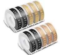 Labelwell 9mm Compatible Ruban de Marquage 3D Remplacement pour Dynmo Étiquette de Gaufrage en Plastique pour Dynmo S0717900 Junior et S0717930 Omega E-101, Blanc sur Noir/Or/Champagne Or