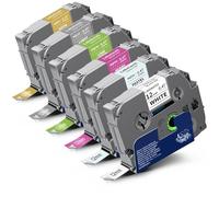 Labelwell Lot de 6 rubans d'étiquettes multicolores de remplacement pour Brother TZe-231 TZe231 TZ P-Touch PT-H110 D210 D220 D400 (noir sur blanc/bleu, blanc sur rose/vert/argent/or) 12 mm