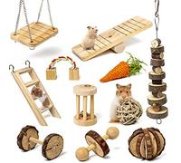 Labeol Jouets à Mâcher pour Hamster Lot de 11 Mâcher en Bois Naturel Petits Animaux Exercice Bell Roller Soins des Dents Jouet Molaire Hamster Cochon d'Inde Chinchilla Perroquet Gerbilles Rats