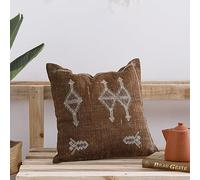 Labhanshi Oreiller en Soie de Cactus de Couleur Marron, Coussin Rustique, Housse de Coussin brodée, Coussin en Lin, Fait à la Main, Coussin décoratif marocain Sabra 50,8 x 50,8 cm