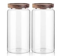 Labina Bocaux de conservation en verre avec couvercle en bois, 2x1200ml Récipients en verre Pots Bocaux à col large avec couvercles, Bocaux de conservation hermétiques avec couvercles pour sucre