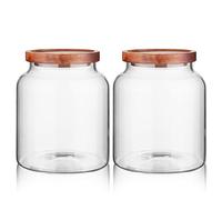 Labina Lot de 2 bocaux de conservation en verre avec couvercle en bois, pots contenants en verre à large goulot avec couvercle hermétique pour sucre, biscuits, spaghettis, noix et bonbons 2 x 1800 ml