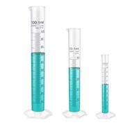 LABINVO IN-MCS002 Lot de éprouvettes graduées en plastique avec base hexagonale et bec verseur Bleu 10 ml, 50 ml, 100 ml