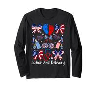 Labor Delivery Nurse Patriotic 4th Of July American Flag Tee Manche Longue