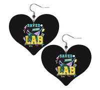 Laboratoire semaine 2023 sauvé par le laboratoire boucles d'oreilles en cuir pour femmes balancent boucle d'oreille goutte coeur pendentif avec crochet cadeaux pour fille adulte