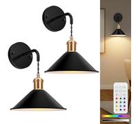 LABOREDUCE Lot de 2 appliques murales vintage d'intérieur et d'extérieur avec télécommande Noir Lampe murale LED sans fil à intensité variable pour salon, chambre à coucher, couloir, escalier, jardin,