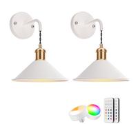 LABOREDUCER Lot de 2 appliques murales vintage d'intérieur et d'extérieur avec télécommande - Blanc - Lampe murale LED sans fil à intensité variable - Pour salon, chambre à coucher, couloir, escalier