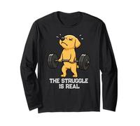 Labrador Deadlift Gym Rat Struggle est Une Vraie Lutte pour soulever Maman et Papa Manche Longue