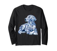 Labrador Floral avec Fleurs Chinoiserie Bleu Toile Art Chien Manche Longue