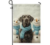 Labrador Noir D'Hiver Avec Une Écharpe Bleue, Mignon Bonhomme De Neige Pour Les Fêtes Bannière Décoratif Drapeaux Résistant Aux Intempéries Garden Flag Pour Cour Intérieur Fête 30X45Cm