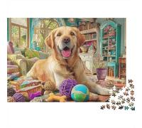 Labrador Retriever 1000 Pièces Puzzle Impossible Belle Décoration Familiale Labrador Jaune avec Boule Puzzles Jouets De Difficiles pour Adultes Et Enfants 70x50cm/1000pcs