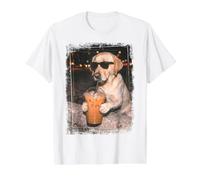 Labrador Retriever en Lunettes de Soleil en sirotant du café glacé T-Shirt Graphique avec Valeur, Homme, Blanc, S
