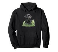 Labrador Retriever Noir Assis Herbe Verte Nature Art Sweat à Capuche