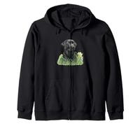 Labrador Retriever Noir Assis Herbe Verte Nature Art Sweat à Capuche