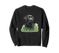 Labrador Retriever Noir Assis Herbe Verte Nature Art Sweatshirt