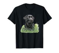 Labrador Retriever Noir Assis Herbe Verte Nature Art T-Shirt