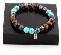 Labradorite + œil de tigre + turquoise + hématite Bracelet de perles 8 mm