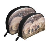 Labradors Petits Chiots Golden Retriever, Trousse de Maquillage Coquille Femme Petit Porte-Monnaie Trousse de Toilette Trousse à cosmétiques 2 pièces
