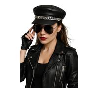 labreeze Chapeau de motard noir pour femme - Casquette style police en simili cuir - Accessoire de déguisement adulte pour Halloween, enterrement de vie de jeune fille, festival et événements à thème