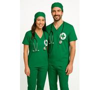 labreeze Costume de chirurgien adulte pour couple - Déguisement de médecin assorti pour homme et femme avec haut d'infirmière, pantalon, casquettes et masques faciaux - Ensemble d'Halloween et jeu de